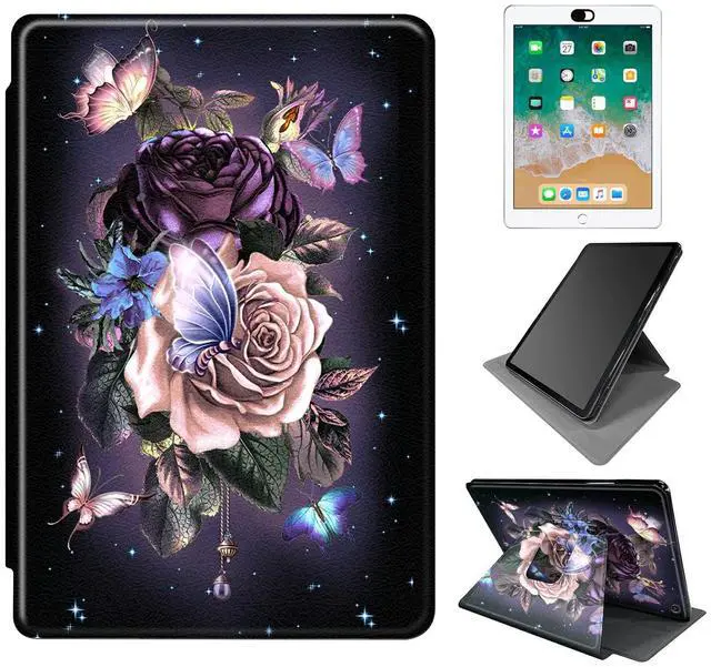 Main image of Case for All-New Kindle Fire HD 10 & 10 Plus Tablet 10.1(11th Generation 2021 Release) with 2 * Camera Privacy Covers, Dikoer 360 Degree Rotating Adjustable Stand Smart Cover, Purple Flower