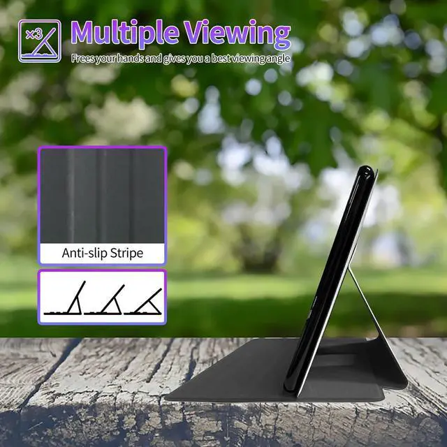 Alt view image 3 of 5 - Case for All-New Kindle Fire HD 10 & 10 Plus Tablet 10.1(11th Generation 2021 Release) with 2 * Camera Privacy Covers, Dikoer 360 Degree Rotating Adjustable Stand Smart Cover, Purple Flower