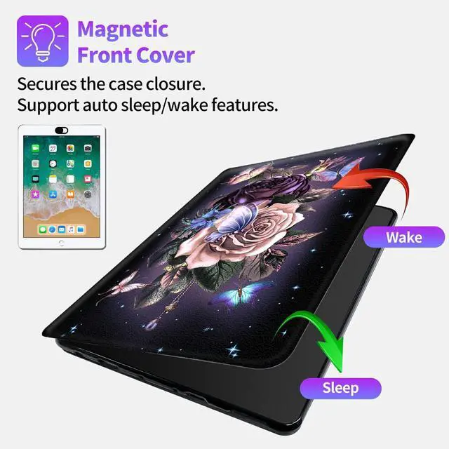 Alt view image 4 of 5 - Case for All-New Kindle Fire HD 10 & 10 Plus Tablet 10.1(11th Generation 2021 Release) with 2 * Camera Privacy Covers, Dikoer 360 Degree Rotating Adjustable Stand Smart Cover, Purple Flower
