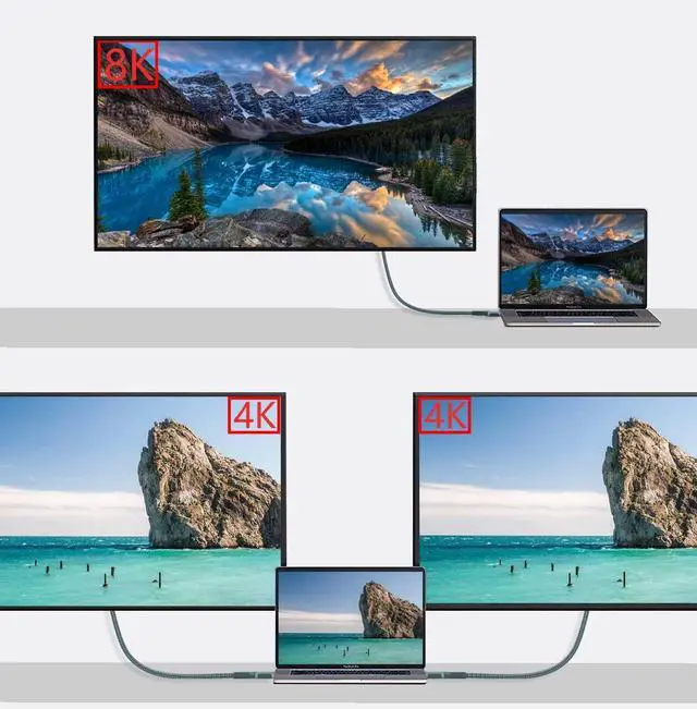 Alt view image 3 of 5 - Dhaxipo USB 4 for Thunderbolt 4 Cable 5FT, 40 Gbps Data Transfer with 240W and 4K@144Hz 5K@60Hz or 8K@30Hz,Compatible with Thunderbolt 4/3 Cable and USB C,fit for Laptop,Docking,Monitor and More