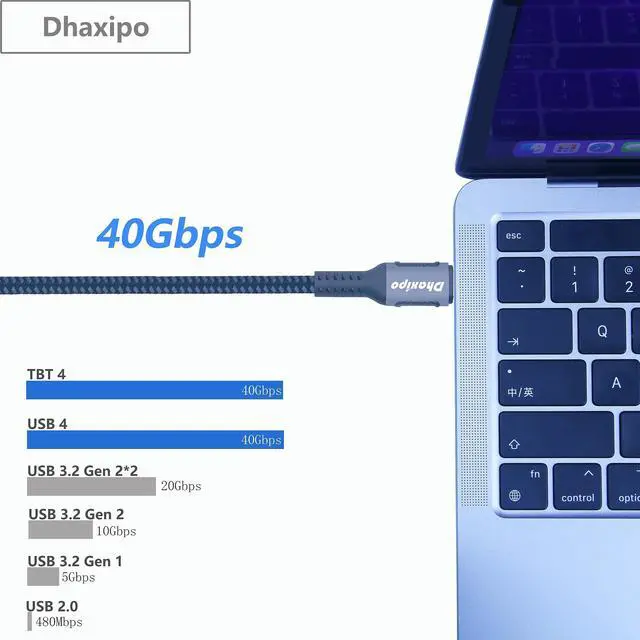 Alt view image 4 of 5 - Dhaxipo USB 4 for Thunderbolt 4 Cable 5FT, 40 Gbps Data Transfer with 240W and 4K@144Hz 5K@60Hz or 8K@30Hz,Compatible with Thunderbolt 4/3 Cable and USB C,fit for Laptop,Docking,Monitor and More