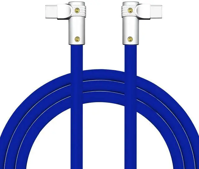 Main image of chubbycable FlexElbow Pro - 90 Degree Design 240W Fast Charge Cable Ultra-Thick Silicone Right Angle USB C Cable Phone Tablets Charging Cord, Dark Blue, Double Elbow Type C to Type C, 0.32FT