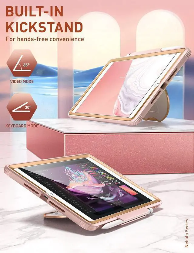 Alt view image 2 of 5 - Clayco Nebula Case for iPad 9th/8th/7th Generation Case 10.2 Inch 2021/2020/2019, Multi-Angle Viewing Full Body Stand Cover for iPad 10.2" with Built-in Screen Protector & Pencil Holder, Marble