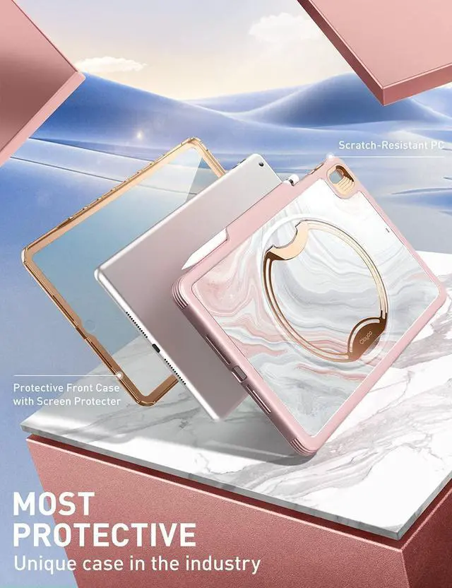 Alt view image 4 of 5 - Clayco Nebula Case for iPad 9th/8th/7th Generation Case 10.2 Inch 2021/2020/2019, Multi-Angle Viewing Full Body Stand Cover for iPad 10.2" with Built-in Screen Protector & Pencil Holder, Marble