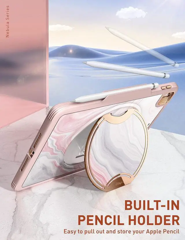 Alt view image 5 of 5 - Clayco Nebula Case for iPad 9th/8th/7th Generation Case 10.2 Inch 2021/2020/2019, Multi-Angle Viewing Full Body Stand Cover for iPad 10.2" with Built-in Screen Protector & Pencil Holder, Marble