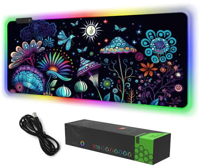 Main image of RGB Gaming Mouse Pad, DINKY Large Extended Soft Led Mouse Pad with 14 Lighting Modes, Water Resist Keyboard Pad, Computer Keyboard Mousepads Mat 35.4x15.8 inches- Cute Mashroom