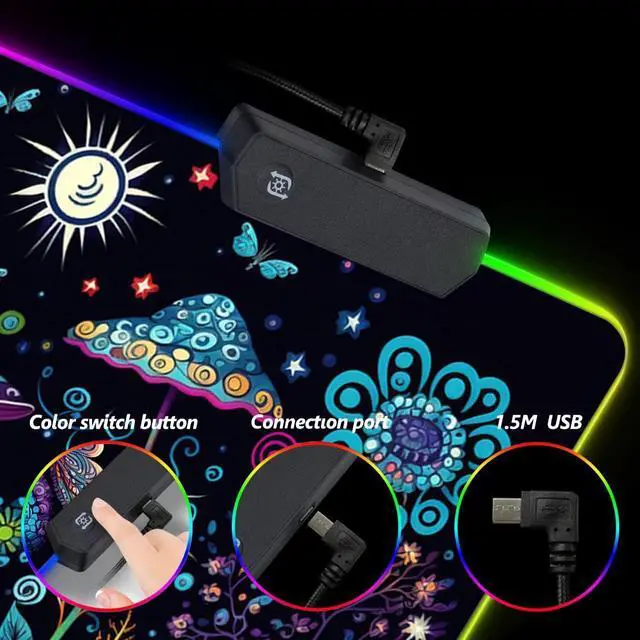 Alt view image 3 of 5 - RGB Gaming Mouse Pad, DINKY Large Extended Soft Led Mouse Pad with 14 Lighting Modes, Water Resist Keyboard Pad, Computer Keyboard Mousepads Mat 35.4x15.8 inches- Cute Mashroom