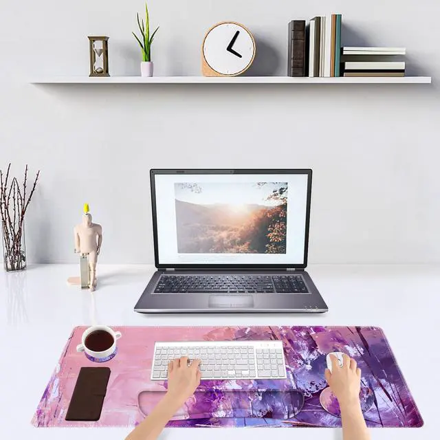Alt view image 2 of 5 - DINKY Keyboard Mouse Pad Set, Large Gaming Mousepad + Memory Foam Ergonomic Keyboard Wrist Rest Support, Easy Typing Pain Relief, 4Pcs (35.4" x 15.8") Extended Desk Mat-Abstract