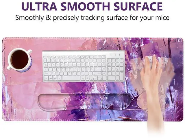 Alt view image 3 of 5 - DINKY Keyboard Mouse Pad Set, Large Gaming Mousepad + Memory Foam Ergonomic Keyboard Wrist Rest Support, Easy Typing Pain Relief, 4Pcs (35.4" x 15.8") Extended Desk Mat-Abstract