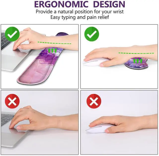 Alt view image 4 of 5 - DINKY Keyboard Mouse Pad Set, Large Gaming Mousepad + Memory Foam Ergonomic Keyboard Wrist Rest Support, Easy Typing Pain Relief, 4Pcs (35.4" x 15.8") Extended Desk Mat-Abstract
