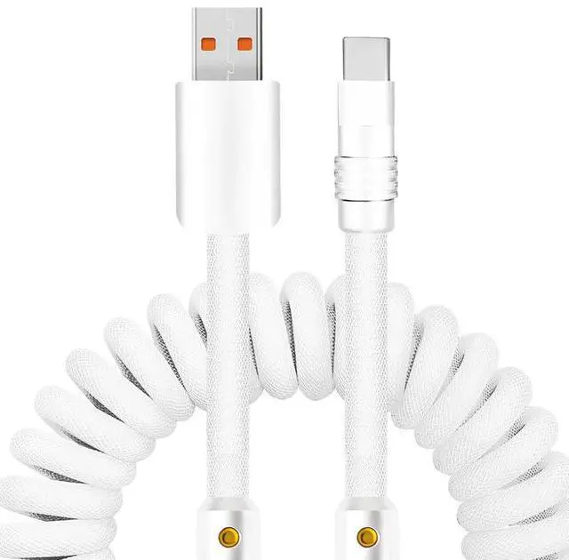 Main image of chubbycable Curly Chubby - 240W Coiled USB C Cable Spring Retractable Fast Charging Cable for Car Compatible with CarPlay, Android Auto, White, USB-A to Type-C, 2.29FT-3.6FT