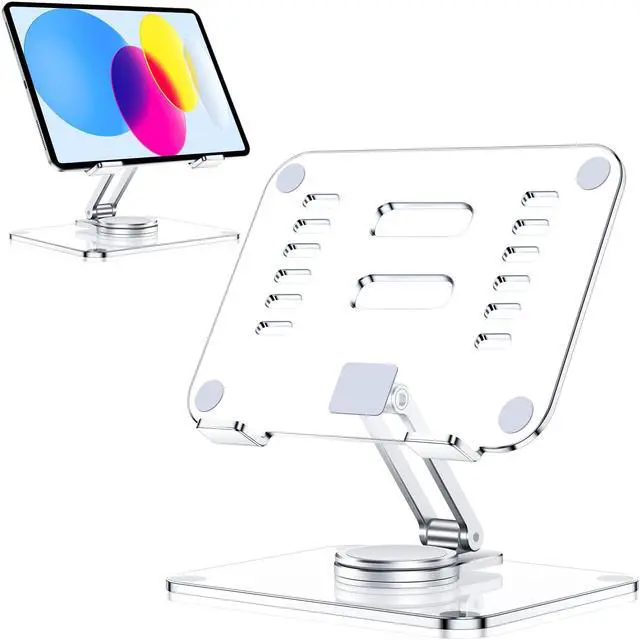 Main image of CreaDream Acrylic Tablet Stand Holder with 360 Rotating Base, Foldable Adjustable Transparent Tablet Holder for Desk Home Office, Compatible with iPad Pro Air Mini and More, Clear