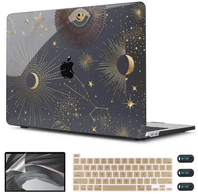 Main image of CISSOOK Case for MacBook Pro 13 Inch 2025-2020 Release Model M2 Chip A2338 M1 A2251 A2289, Black Style Hard Cover with Keyboard Cover for M2 MacBook Pro 13 with Touch Bar,Moon Star