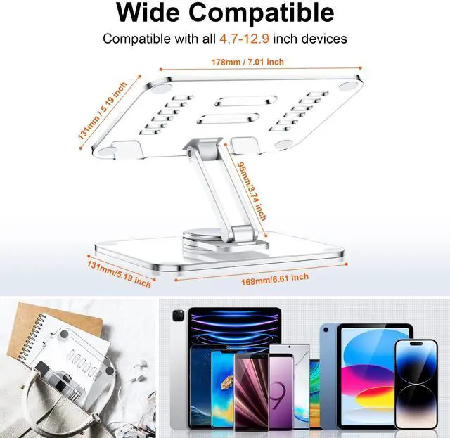 Alt view image 5 of 5 - CreaDream Acrylic Tablet Stand Holder with 360 Rotating Base, Foldable Adjustable Transparent Tablet Holder for Desk Home Office, Compatible with iPad Pro Air Mini and More, Clear