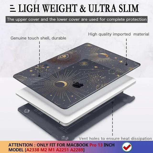 Alt view image 4 of 5 - CISSOOK Case for MacBook Pro 13 Inch 2025-2020 Release Model M2 Chip A2338 M1 A2251 A2289, Black Style Hard Cover with Keyboard Cover for M2 MacBook Pro 13 with Touch Bar,Moon Star