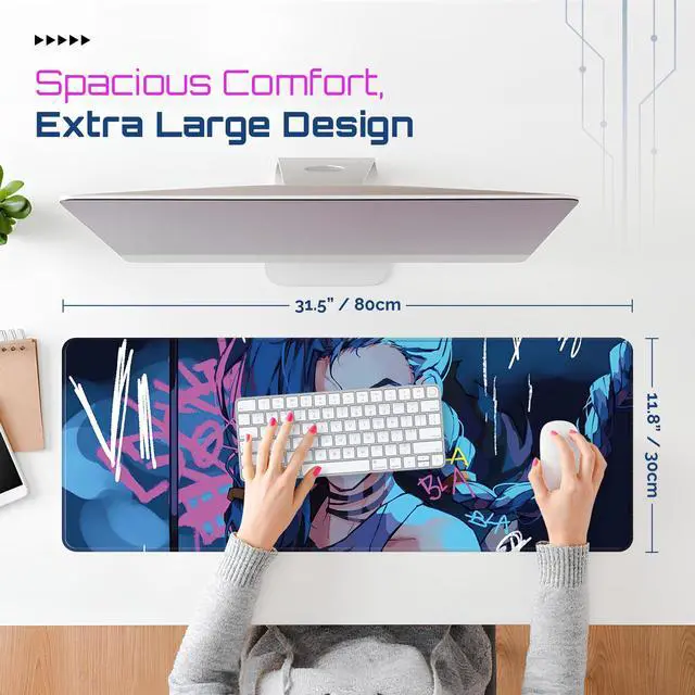 Alt view image 3 of 5 - Large Gaming Mouse Pad 31.5 x 11.8 Inches XXL Extended for Mouse and Keyboard Non-Slip and Water Resistant Surface with Anime Cute Girl Design Jinx Ideal for Competitive Gaming League