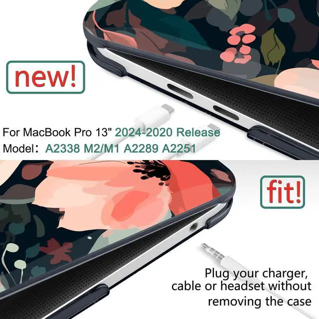 Alt view image 2 of 5 - DONGKE Compatible with MacBook Pro 13 inch Case 2024 2023-2020 Release A2338 M2/M1 A2251 A2289 with Retina Display & Touch ID, Plastic Hard Shell & Keyboard Cover & Screen Film - Painted Florals