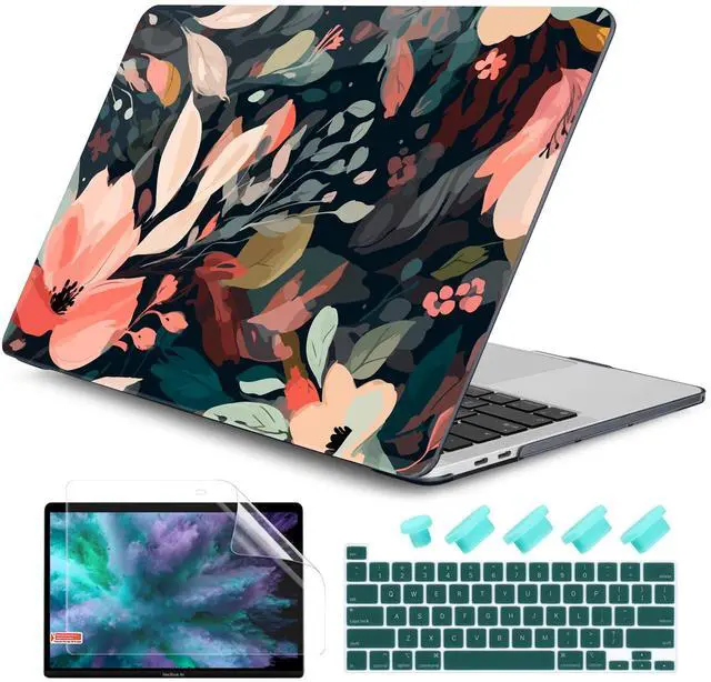 Main image of DONGKE Compatible with MacBook Pro 13 inch Case 2024 2023-2020 Release A2338 M2/M1 A2251 A2289 with Retina Display & Touch ID, Plastic Hard Shell & Keyboard Cover & Screen Film - Painted Florals