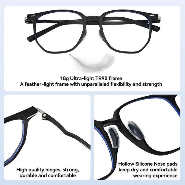 Alt view image 5 of 5 - Dollger Blue light Glasses for Women Oversized Anti Blue Light Blocking Glasses Frame Eye Strain Computer Eyewear Black