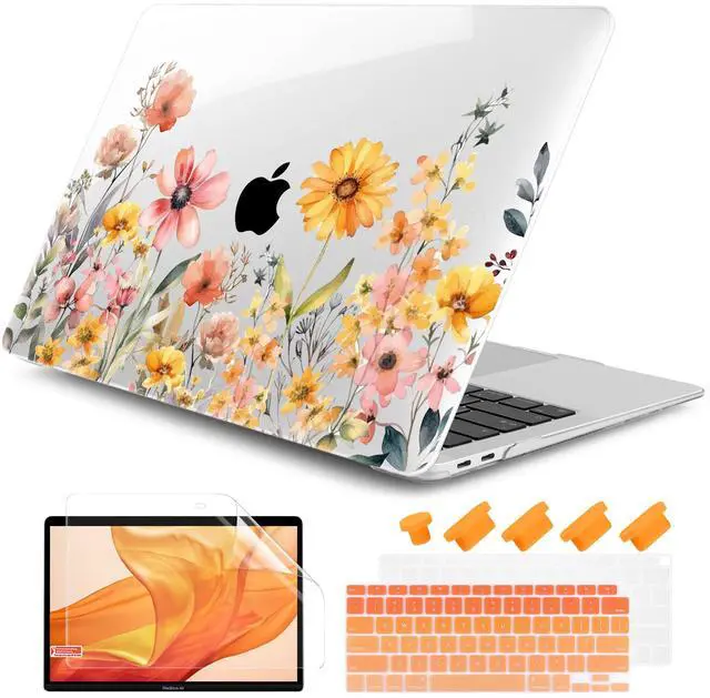 Main image of DONGKE Compatible with MacBook Air 13 inch Case 2021 2020 2019 2018 Release A2337 M1 A2179 A1932 with Retina Display Touch ID, Plastic Hard Shell & Keyboard Cover - Color Daisy