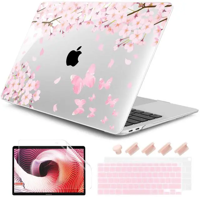 Main image of DONGKE Compatible with MacBook Air 13 inch Case 2021 2020 2019 2018 Release A2337 M1 A2179 A1932 with Retina Display & Touch ID, Plastic Hard Shell & Keyboard Cover - Flower Blossoms