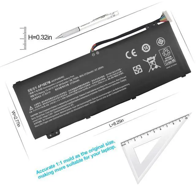 Alt view image 3 of 5 - AP18E7M AP18E8M Laptop Battery for Nitro 5 AN515-54 AN517-51 AN515-55 AN515-44 AN515-43 Nitro 7 AN715-51 Predator Helios 300 PH315-52 PH317-52 PH317-53 Aspire 7 A715-74G Triton 300 PC Notebook.