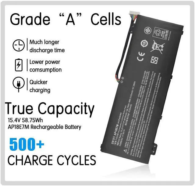 Alt view image 2 of 5 - AP18E7M AP18E8M Laptop Battery for Nitro 5 AN515-54 AN517-51 AN515-55 AN515-44 AN515-43 Nitro 7 AN715-51 Predator Helios 300 PH315-52 PH317-52 PH317-53 Aspire 7 A715-74G Triton 300 PC Notebook.