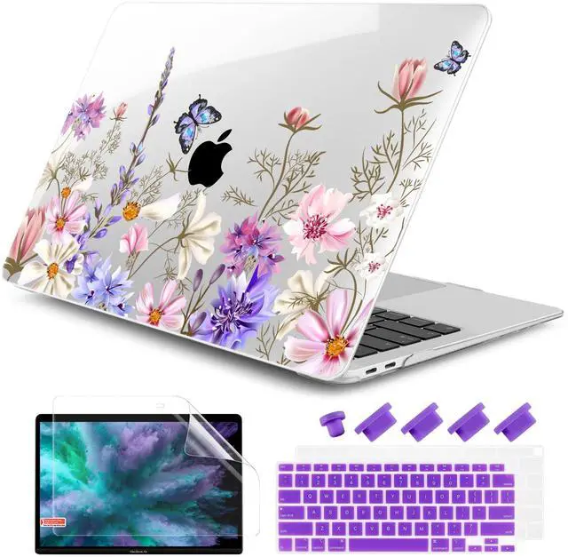 Main image of DONGKE Compatible with MacBook Air 13 inch Case 2021 2020 2019 2018 Release A2337 M1 A2179 A1932 with Retina Display & Touch ID, Plastic Hard Shell & Keyboard Cover - Butterfly Florals
