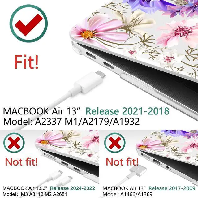 Alt view image 2 of 5 - DONGKE Compatible with MacBook Air 13 inch Case 2021 2020 2019 2018 Release A2337 M1 A2179 A1932 with Retina Display & Touch ID, Plastic Hard Shell & Keyboard Cover - Butterfly Florals