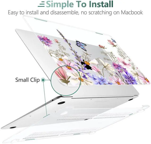 Alt view image 4 of 5 - DONGKE Compatible with MacBook Air 13 inch Case 2021 2020 2019 2018 Release A2337 M1 A2179 A1932 with Retina Display & Touch ID, Plastic Hard Shell & Keyboard Cover - Butterfly Florals