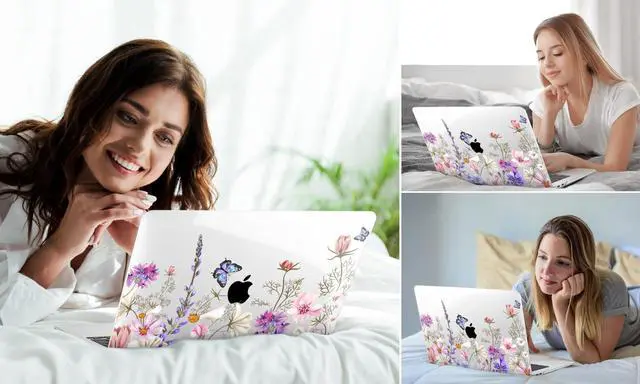 Alt view image 3 of 5 - DONGKE Compatible with MacBook Air 13 inch Case 2021 2020 2019 2018 Release A2337 M1 A2179 A1932 with Retina Display & Touch ID, Plastic Hard Shell & Keyboard Cover - Butterfly Florals