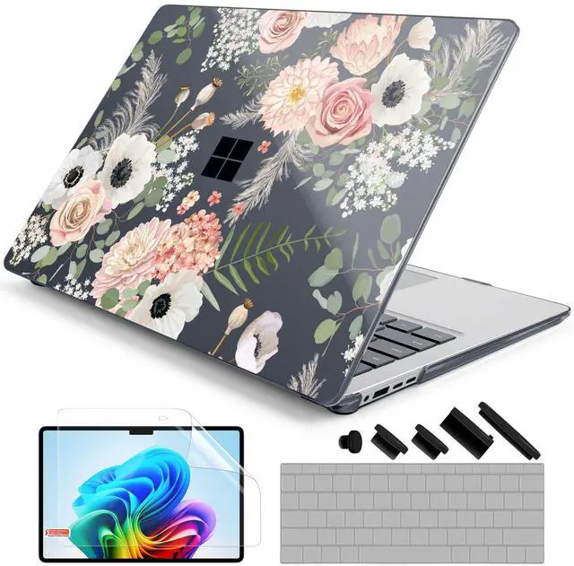 Main image of DONGKE Case for Microsoft Surface Laptop 2024, Windows 11 Copilot+ PC, 13.8 Inch Touchscreen Display, Protective Plastic Hard Shell Case with Keyboard Cover & Screen Protector - Dried Flowers