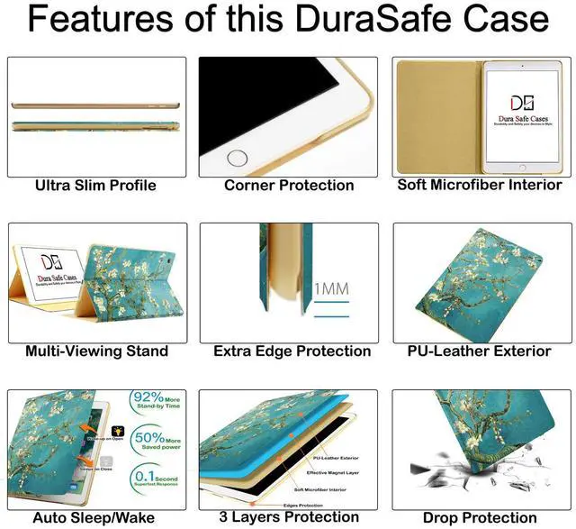 Alt view image 4 of 5 - DuraSafe Cases for iPad 7.9 Inch Mini 4th [ Mini 2015 4 Gen ] MK6K2LL/A MK6J2LL/A MK6L2LL/A MK9J2LL/A MK9H2LL/A MK9G2LL/A Ultra Slim Printed Smart PU Leather Flip Folio Book Cover - Blossom