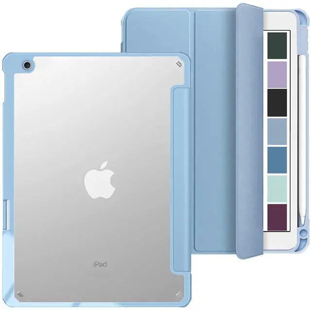 Main image of DuraSafe Cases for iPad 9th 2021 8th 2020 7th 2019 Gen [iPad 9 iPad 8 iPad 7 ] 10.2 Inch A2602 A2270 A2197 MK663LL/A MK673LL/A Rugged TPU Corner PC Transparent Back Case Pencil Holder - Light Blue