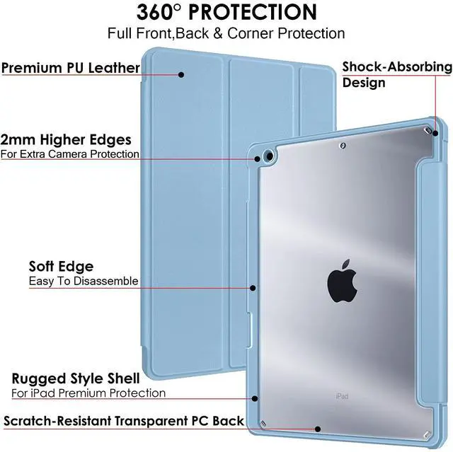 Alt view image 4 of 5 - DuraSafe Cases for iPad 9th 2021 8th 2020 7th 2019 Gen [iPad 9 iPad 8 iPad 7 ] 10.2 Inch A2602 A2270 A2197 MK663LL/A MK673LL/A Rugged TPU Corner PC Transparent Back Case Pencil Holder - Light Blue
