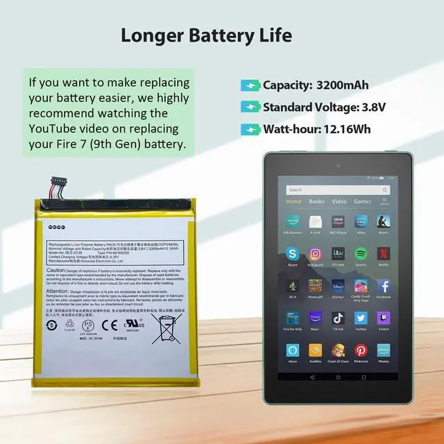 Alt view image 2 of 5 - DRECHAS Battery for 7th Generation 58/000/255 MC/308/695 & ST28 with Repair Tool Kit(3.8V 3200mAh 12.16Wh)