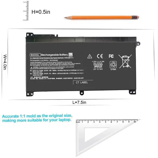 Alt view image 4 of 5 - BI03XL ON03XL 844203-850 844203-855 BIO3XL Laptop Battery for HP Pavilion X360 13-U M3-U m3-u001dx m3-u103dx 13-u003la Stream 14-AX 14-ax010wm 14-ax020wm 14-ax030wm 915230-541 14-ax040wm Bateria