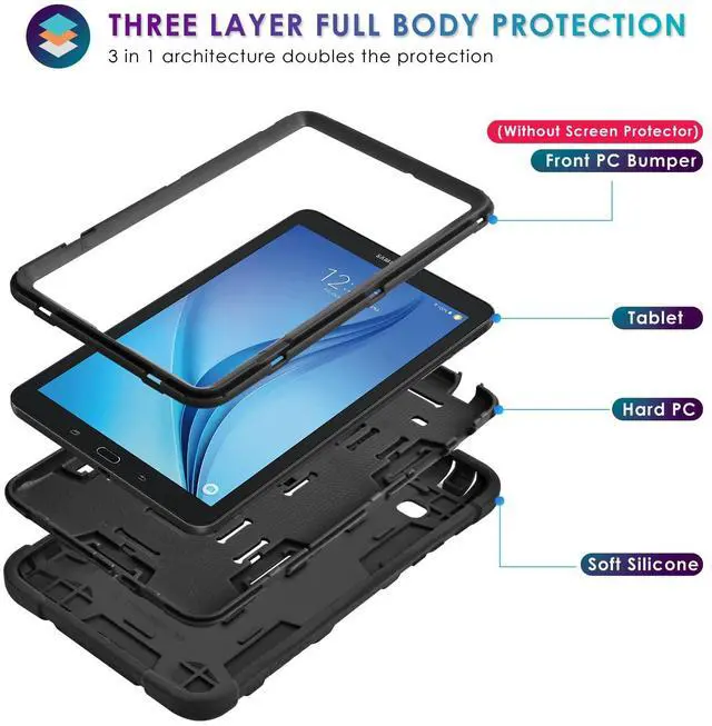 Alt view image 3 of 5 - DETUOSI Shockproof Case for Samsung Galaxy Tab E 8.0" 2016 (SM-T377A/ T377V/ T378), 3-Layers Hybrid Heavy Duty Armor Multi-Angle Kickstand Protective Cover for Samsung Galaxy Tab E 8.0" Case for Kids