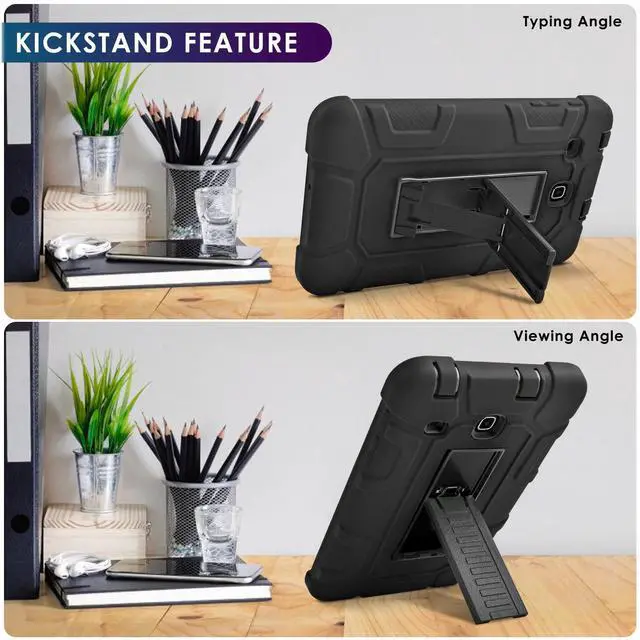 Alt view image 4 of 5 - DETUOSI Shockproof Case for Samsung Galaxy Tab E 8.0" 2016 (SM-T377A/ T377V/ T378), 3-Layers Hybrid Heavy Duty Armor Multi-Angle Kickstand Protective Cover for Samsung Galaxy Tab E 8.0" Case for Kids