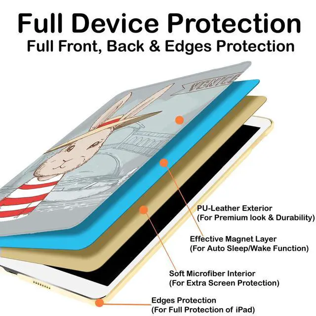 Alt view image 4 of 5 - DuraSafe Cases for iPad Air 6th 2024 5th 2022 4th 2020 [Air 4 5 6 11] A2588 A2316 MM6R3LL/A MM6T3LL/A MYHX2LL/A Smart Profile Viewing Angle Stand Printed Flip Cover - Bunny Hat