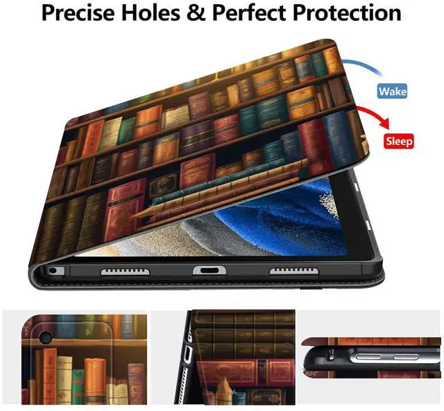 Alt view image 3 of 5 - DIGTIALL Case for Amazon Fire HD 8 Tablet (8th/7th/6th Generation, 2018/2017/2016 Release),Slim PU Leather Folding Stand Protive Cover with Auto Wake/Sleep for Fire HD 8 2018,Vintage Bookshelf