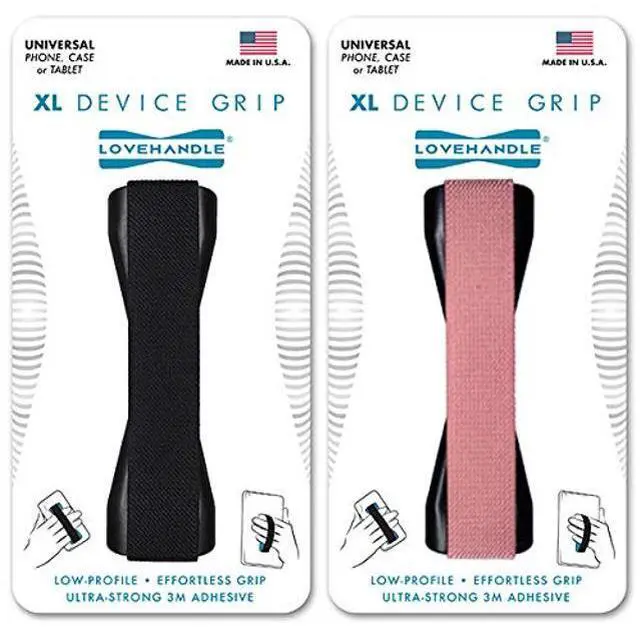Main image of LOVEHANDLE Tablet/XL Grip for Most Tablets and Large Smartphones, Black and Mauve Rose Elastic Strap Finger Grip with Black Base (LHT-01-BLK-ROSE, Pack of 2)