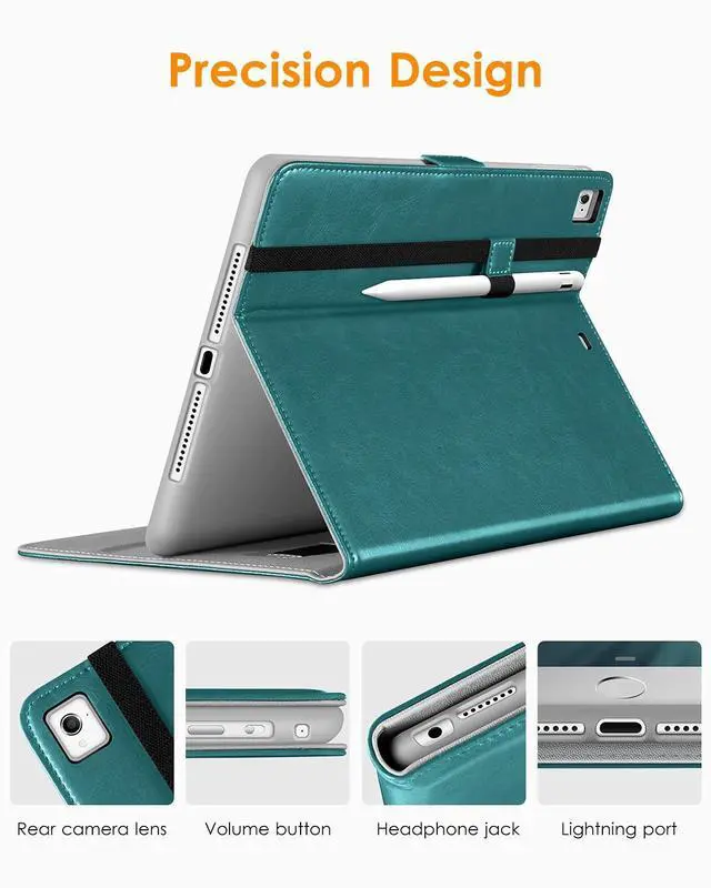 Alt view image 5 of 5 - DTTO for iPad 9.7 Inch 5th/6th Generation 2018/2017 Case, Premium Leather Folio Stand Cover Case and PU Leather Pencil Sleeve Pouch for Apple iPad 9.7 inch, Also Fit iPad Pro 9.7/Air 2/Air, Green