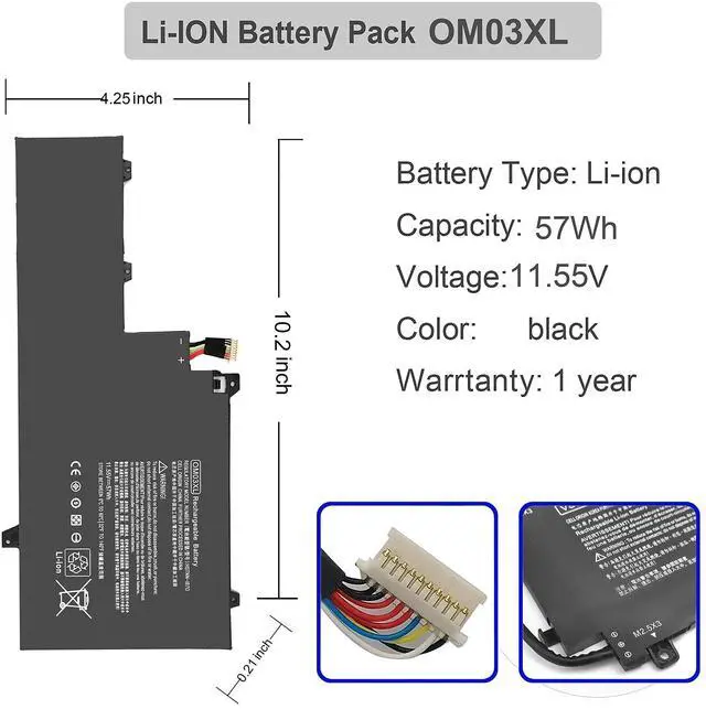 Alt view image 2 of 5 - AN*GWEL OM03XL Laptop Battery Compatible with HP EliteBook x360 1030 G2 Series Notebook 63167-171 863167-1B1 863280-855 HSTNN-IB70 HSTNN-IB7O HSTNN-1B70 HSN-I04C OMO3XL 0MO3XL OM03057XL[11.55V 57Wh]