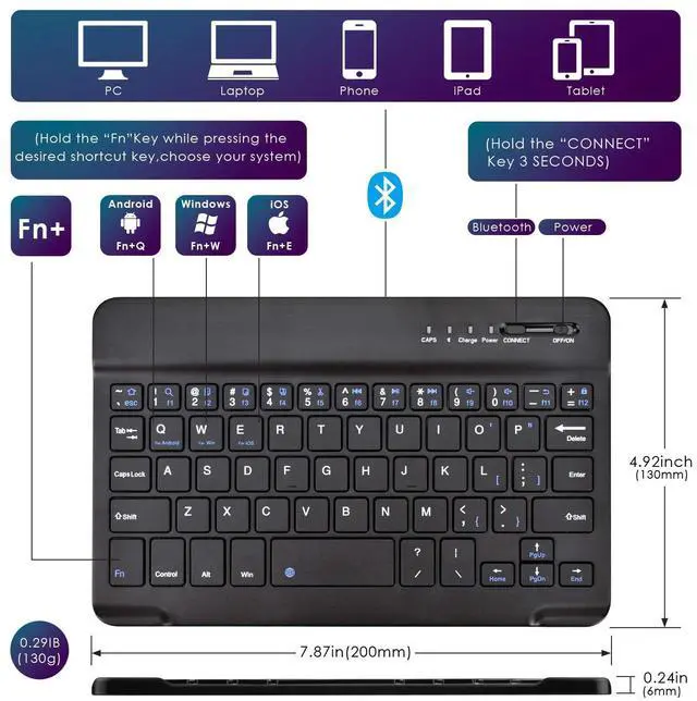Alt view image 3 of 5 - DETUOSI Universal 7.0 inch Android Tablet Case with Keyboard, Removable Wireless Bluetooth Keyboard + PU Leather Folio Book Cover + Stand, Travel Portable Sleeve for iOS/Android/Windows System Tablet