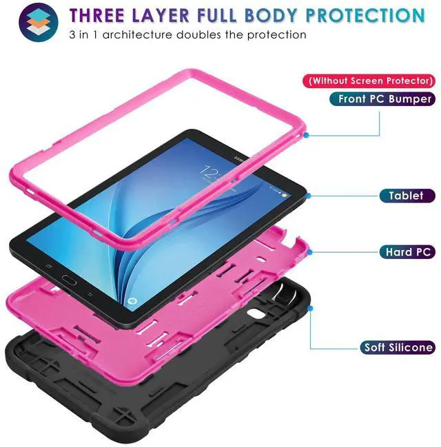 Alt view image 3 of 5 - DETUOSI Shockproof Case for Samsung Galaxy Tab E 8.0" 2016 (SM-T377A/ T377V/ T378), 3-Layers Hybrid Heavy Duty Armor Multi-Angle Kickstand Protective Cover for Samsung Galaxy Tab E 8.0" Case for Kids