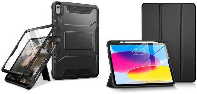 Main image of DTTO Case Compatible with iPad 10th Generation 10.9 inch 2022,Durable Shockproof Full Body Protective and Slim Tri-fold Stand Soft TPU Back Cases Black & Black