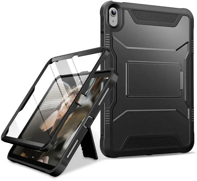 Alt view image 2 of 5 - DTTO Case Compatible with iPad 10th Generation 10.9 inch 2022,Durable Shockproof Full Body Protective and Slim Tri-fold Stand Soft TPU Back Cases Black & Black