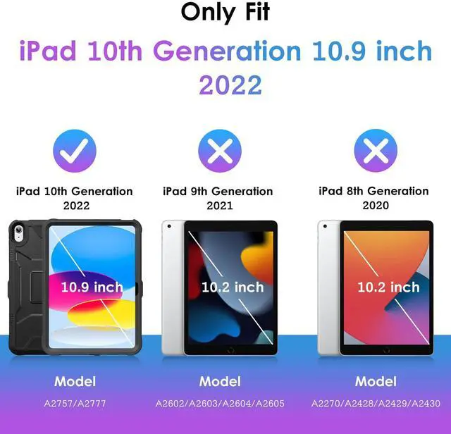 Alt view image 3 of 5 - DTTO Case Compatible with iPad 10th Generation 10.9 inch 2022,Durable Shockproof Full Body Protective and Slim Tri-fold Stand Soft TPU Back Cases Black & Black