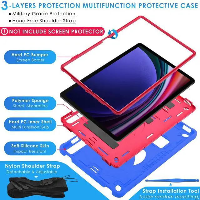 Alt view image 4 of 5 - DETUOSI Kids Case for Samsung Galaxy Tab S9/ S9 FE 5G LTE/WiFi 11" 2023 with S Pen Holder + Shoulder Strap,3-Layer Hybrid Heavy Duty Full-Body Shockproof,4-Angle Viewing Protective Kids Cover for Boy